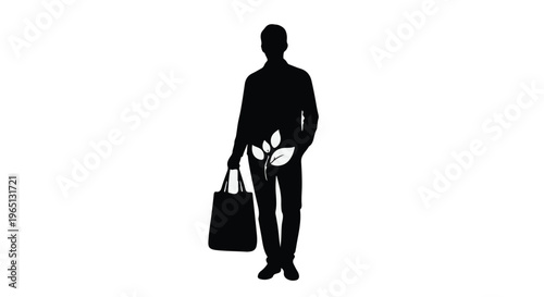 Silhouette of a person carrying a reusable bag, symbolizing eco-conscious shopping and sustainability.
