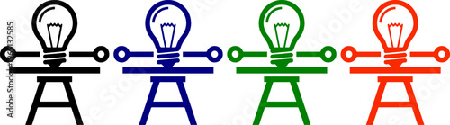 Creative lightbulb idea icon set with technical stand and connecting lines for innovation and concepts