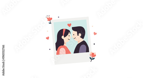 Couple in Photo Frame, Love and Romance Illustration