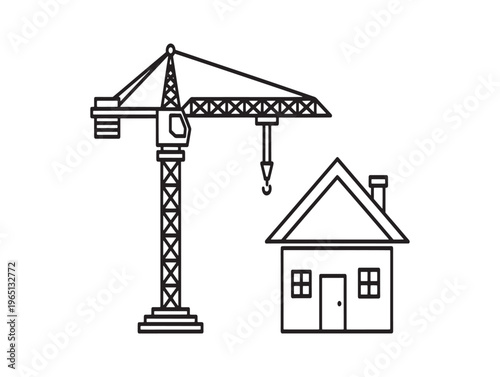 Construction crane, house building, tower crane, architecture icon