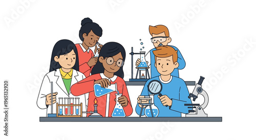 Diverse Kids Science Experiment in Laboratory, Education, Learning, Discovery