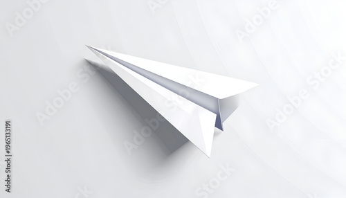 Paper airplane flying minimalist design white color smooth shadow simple elegance