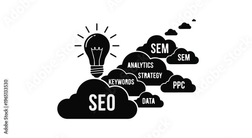 Creative idea for digital marketing strategy with SEO and SEM clouds