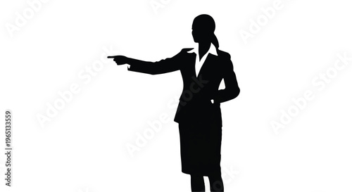 Silhouette of a businesswoman pointing forward with authority and determination.