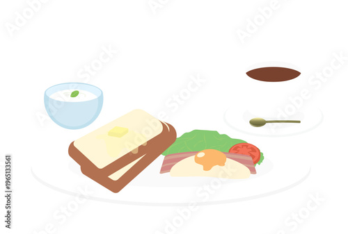 ヨーグルトとコーヒー付きのトーストモーニングセット