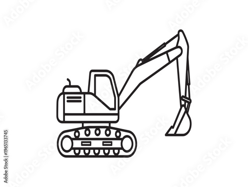 Excavator, construction equipment, digger, heavy machinery, line art