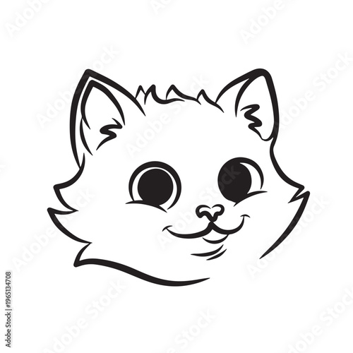 Smiling Cartoon Cat Face Closeup.