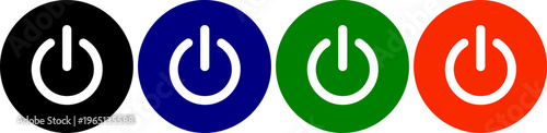 Set of four power button icons in black blue green and red colors isolated on transparent background