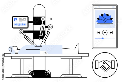 Robotic surgery concept. Medical robot assisting in patient care, advancements in robotic surgery technology. Robotic surgery supporting precision healthcare solutions. For medicine, AI, healthcare