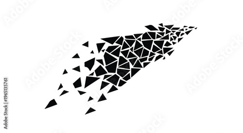 Abstract arrow dissolving into geometric fragments, symbolizing progress and transformation