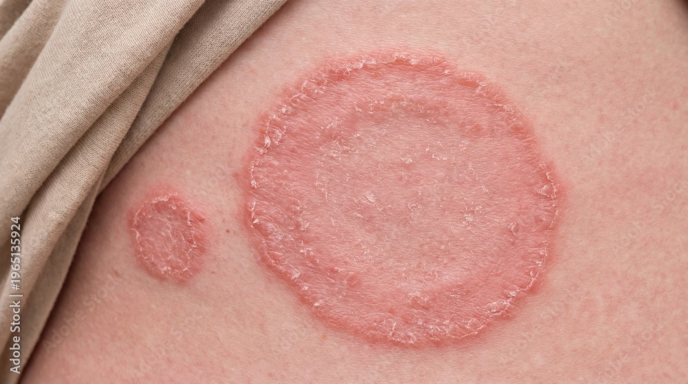 Fototapeta premium Ringworm skin infection on a person's body with red circular patches