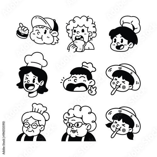 MINIMALIST HAND DRAWING CHEF CHARACTER SET