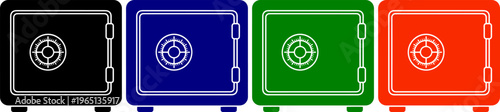 Four colorful safes for security and storage, representing protection and wealth in various vibrant colors