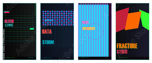 Tech Glitch poster design, futuristic cyber advertisement, digital distortion magazine cover, data corruption layout, neon grid flyer, modern hacker branding, premium glitch art template, AI system 