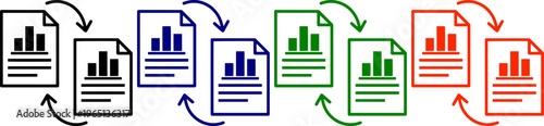 Document with chart and arrows data report exchange outline set