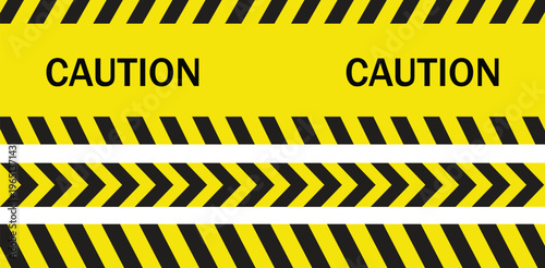 Hazardous warning tape sets must be careful for construction, caution yellow sign. warning with black tab, vector illustration.