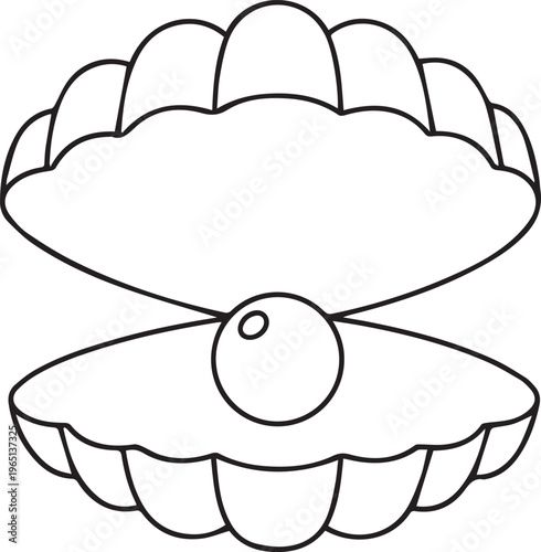 A drawing of an oyster shell with a pearl