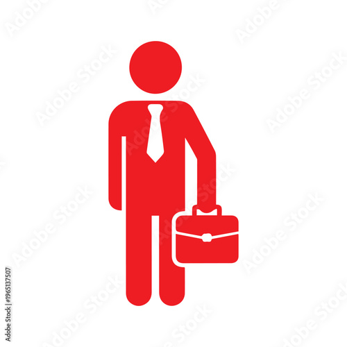 Red silhouette of a businessman wearing a tie and holding a small attaché case symbolizes corporate representation or executive.