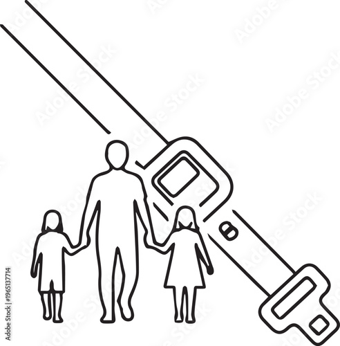 A family strapping themselves in with a seatbelt