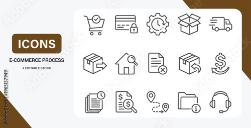 E-commerce Process Icon Set – Vector Collection of Orders, Payments, Shipping, Delivery, Returns & Customer Support