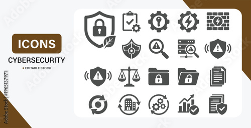 Cybersecurity Icon Set – Vector Collection for Data Protection, Threat Prevention & Risk Management