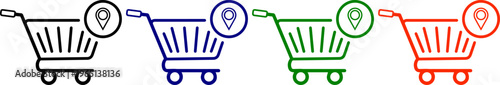 Shopping cart location icons on transparent background, e-commerce and retail vector illustration set