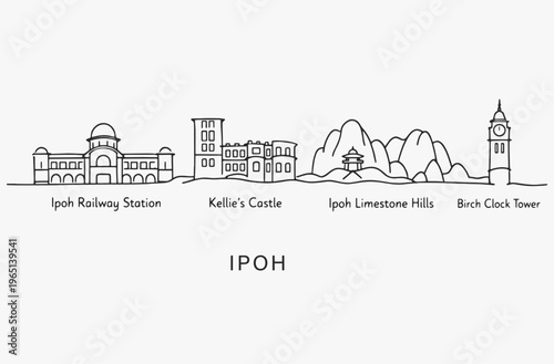 Cuadro en lienzo Flat Design one line without breaking the Ipoh city.