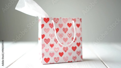 Small Gift Bag with Heart Designs Mid Shot Romantic Present Packaging