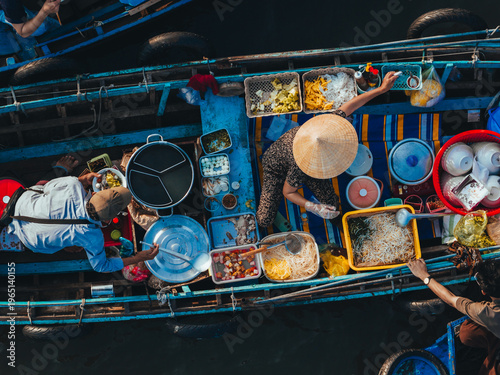 Bild auf Leinwand Aerial view of Cai Rang floating market, Can Tho, Vietnam