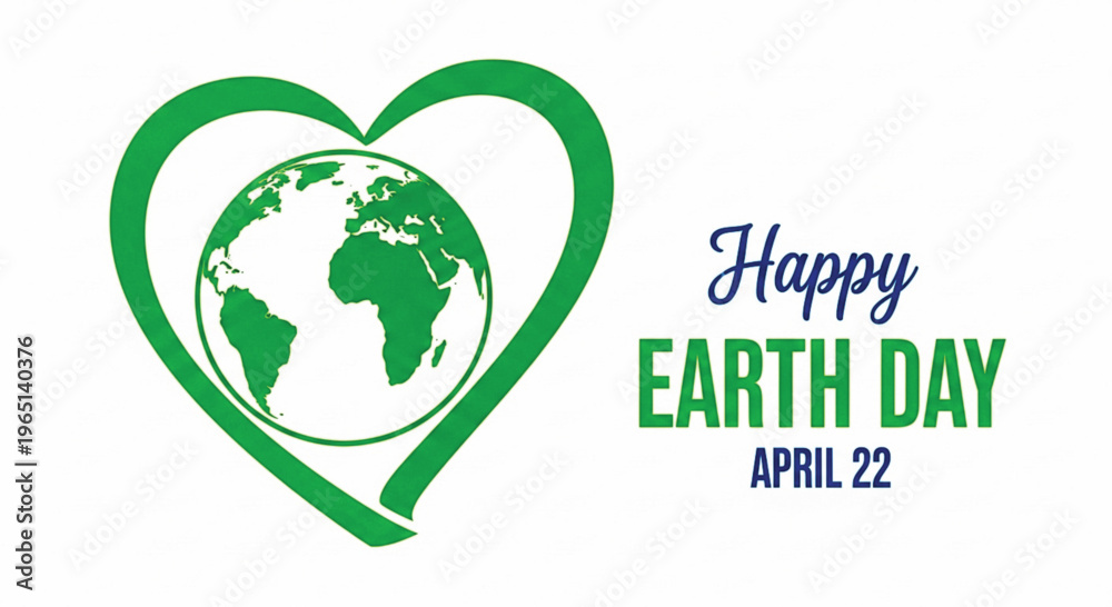 Fototapeta premium Heart shape ribbon framing earth globe on white background representing love for the planet and environmental advocacy for Earth Day celebrations on April 22