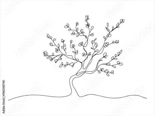 continuous one line drawing of nature tree, nature minimal vector illustration