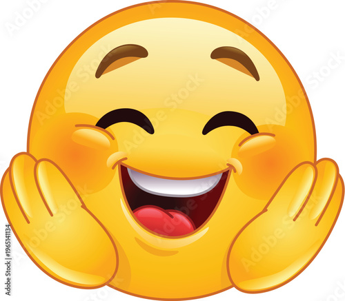 Happy Emoji with Closed Eyes and Hands on Cheeks, Expressing Joy and Excitement