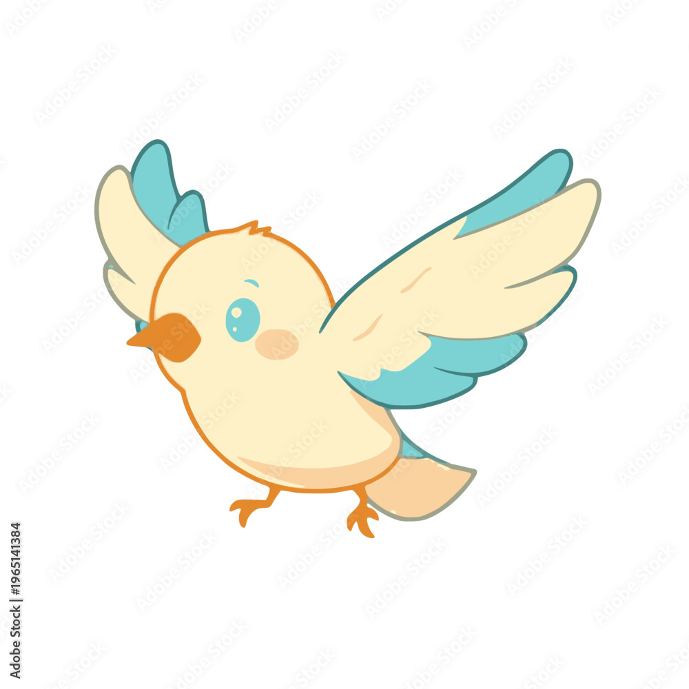 Fototapeta premium A cute cartoon bird with blue wings and a yellow body on transparent background