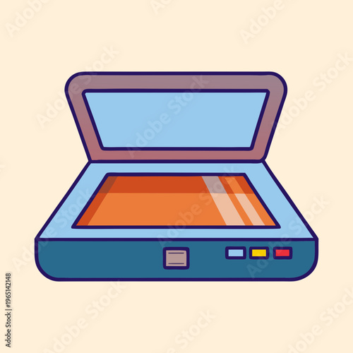 Foto Stylized cartoon illustration of a flatbed scanner in a pastel color palette