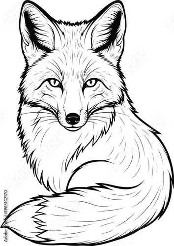 Detailed Sketch of a Fox Sitting Gracefully.