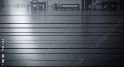 Dark, moody, industrial floor, metal slats, shadows