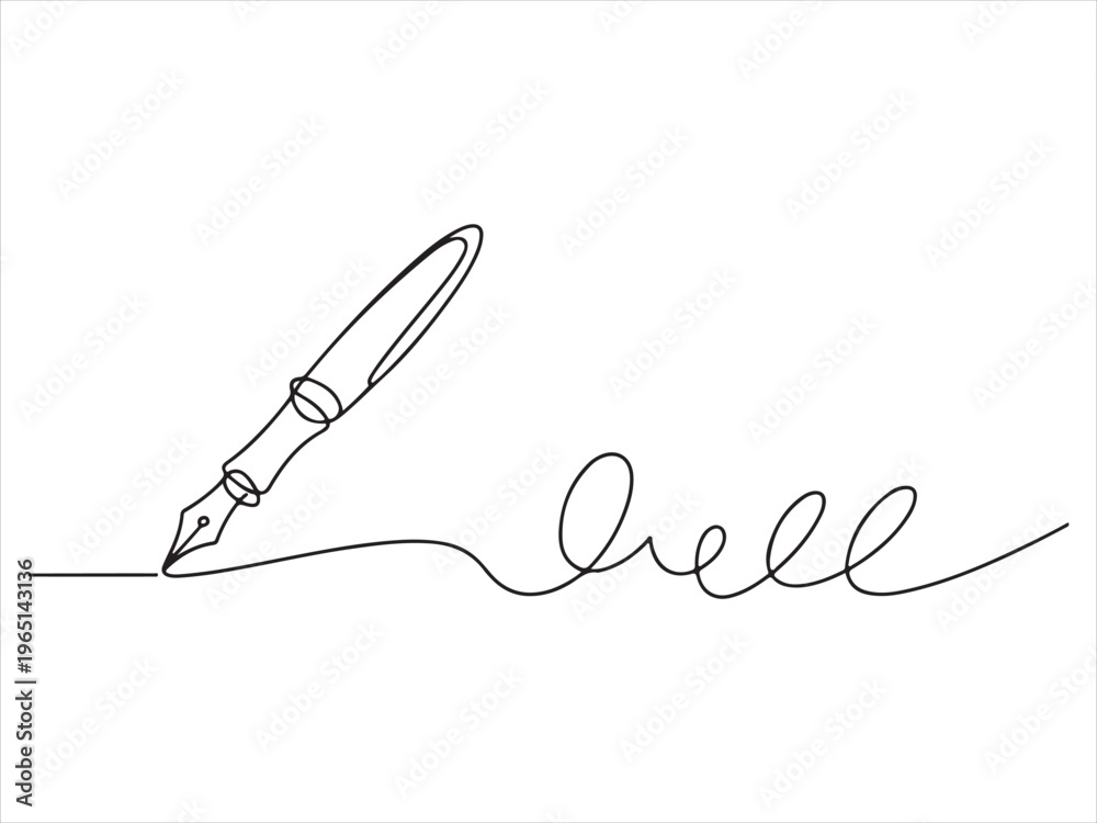 Fototapeta premium One continuous line art drawing of pen writing design. handwriting vector illustration