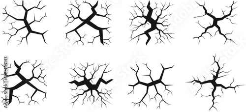 Vector Cracks Shatter Damage Pattern Set with vector illustration