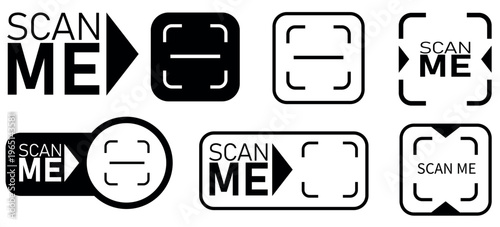 Modern scan me icons and QR bar code scanner symbols for digital technology and business applications