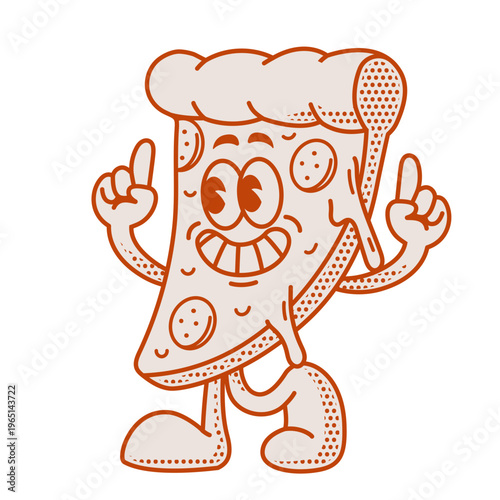Silly Retro Pizza Slice Character Walking Rock Sign Vintage Mascot
