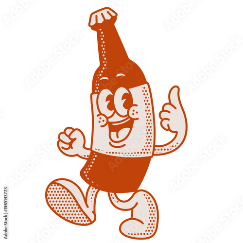 Happy Retro Soda Bottle Character Walking Thumbs Up Vintage Mascot