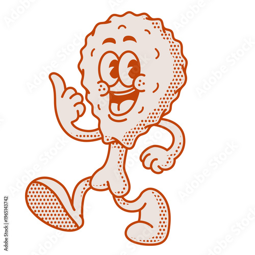 Silly Retro Fried Chicken Character Walking Rock Hand Trippy Mascot