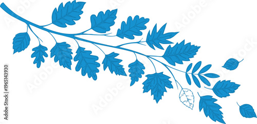 It features a curved branch extending diagonally, with multiple small leaves attached along the stem. The leaves vary slightly in shape—some are rounded, while others have more pointed or jagged edges