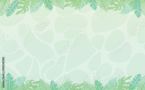 夏の緑の葉と海の波紋の自然なトロピカル背景フレームイラスト