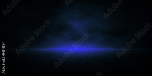 Abstract mysterious space environment, with glowing blue light. The deep dark, the glow is concentrated at the bottom. The scene invites exploration of the unknown. 