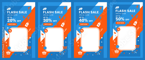 Discount labels with various percentage offers are displayed on sale stickers