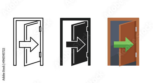 door transition icon set progression - Solid vector icons  - Clipart, sticker - icon set
