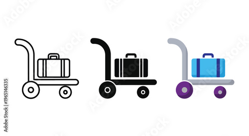 flat luggage cart icons set vector - Solid vector icons  - Clipart, sticker - icon set