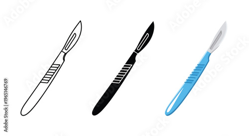 Surgical Scalpel Icons Set - logo icons vector set. Blue, Black and white icons