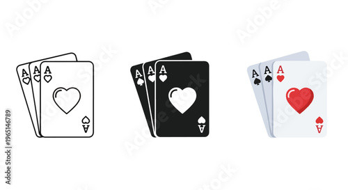 Poker Ace Card Icons Set - Editable line icons. Vector illustration - Glyph and solid icon set - Icon vector